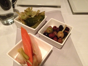 Pickled olives, celery and fennel whet the appetite